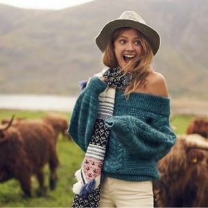 Anthropologie Sleeping on Snow Off Shoulder Cableknit Sweater Blue size Small